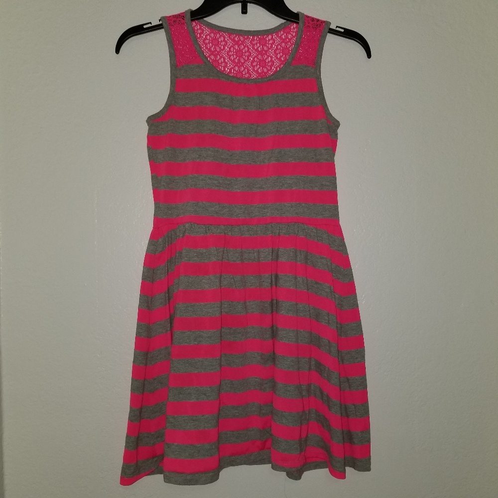 Children's Place Neon Pink & Gray stripe dress XL